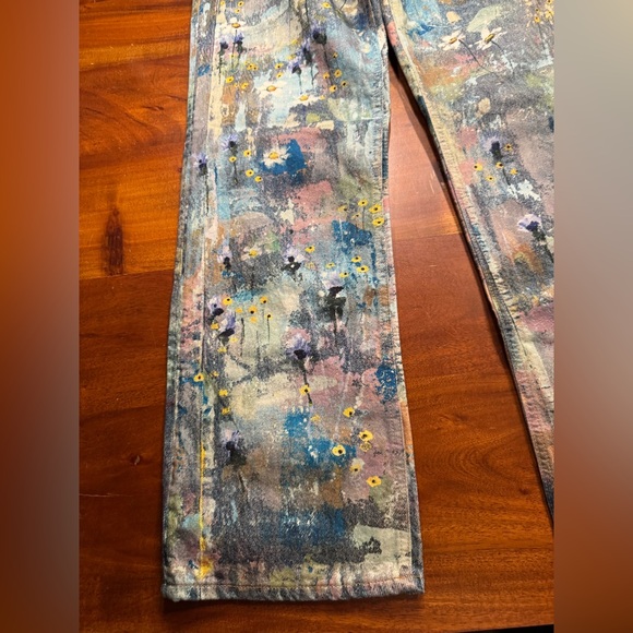 Free People Tennessee Low Rise Illusion Jeans Floral Canvas Paint Splatter Sz 28 - Picture 5 of 15